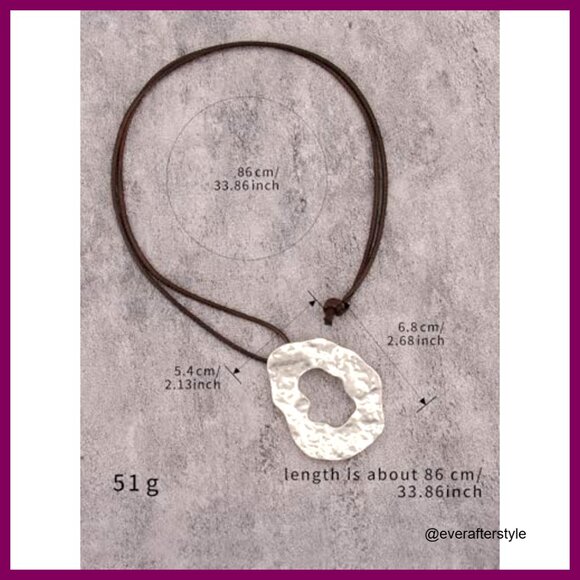 Faux Leather Pendant Necklace with Large Boho Statement Pendant - Picture 6 of 7